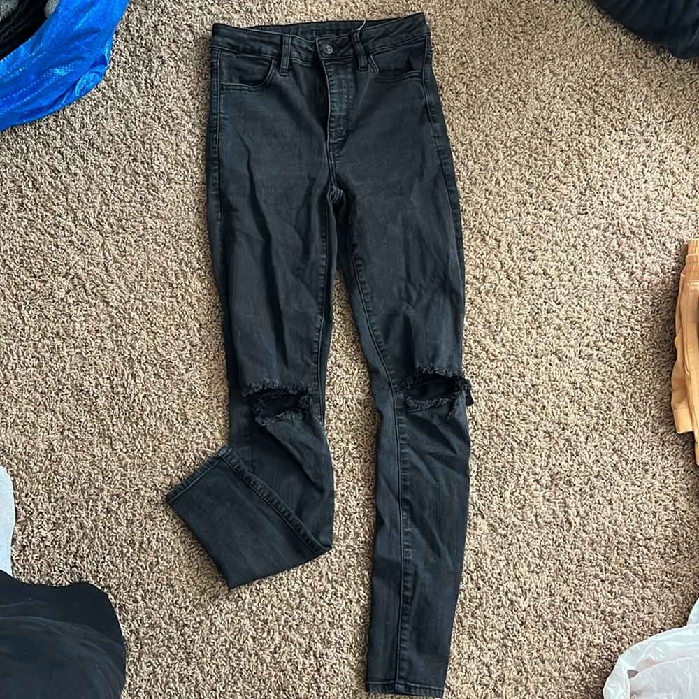 American Eagle, distressed, black, skinny jean